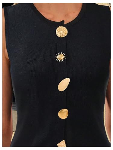 Verdusa Women's Old Money Clothes Elegant Button Down Sweater Vest Sleeveless Crew Neck Vintage Tank Top4