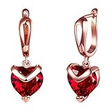 CRISTAL ROJO - Pendientes con 2 piedras rojas de circonio de forma de corazón, tiene el estilo elegante y romántico.