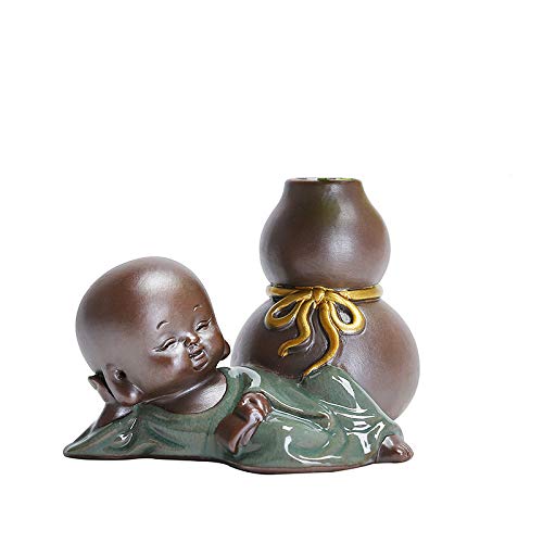 Kingzhuo Estatua de cerámica de Buda para bebé, figura de monje con pequeñas macetas hidropónicas, jarrón hidropónico, adorable decoración de escritorio (tipo 3)