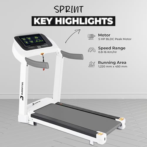 Image of Sprint 5 HP Peak BLDC Motorized | Hydraulic Foldable Treadmill | 16 Km /Hr Max Speed| 140Kg User Weight| Bluetooth Speaker| Wynd app | Home use| White