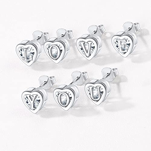 Silvercute Initial L Earrings For Teens, 925 Sterling Silver Dainty A-Z Studs Cubic Zirconia Heart Earrings Women Ear Jewelry #TOP3
