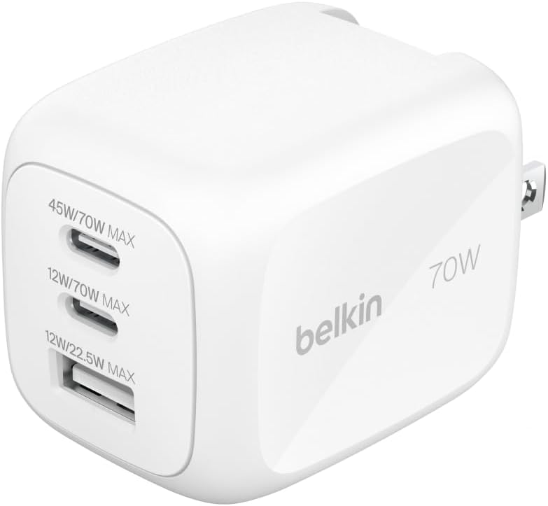 Belkin Cubic Chager Pro 3ポート GaN 急速充電器 70W USB-C×2 USB-A×1 マルチプラグ 旅行や出張に最適