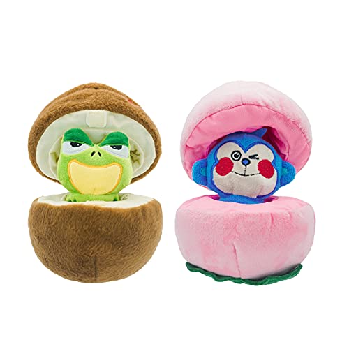 HugSmart Pet -Fruity Critterz Hundespielzeug, quietschendes Plüsch, 5,1 cm, interaktives Plüsch-Puzzle-Spielzeug für kleine und mittelgroße Hunde, pfirsichfarben und Kokosnuss, 2 Stück Cover