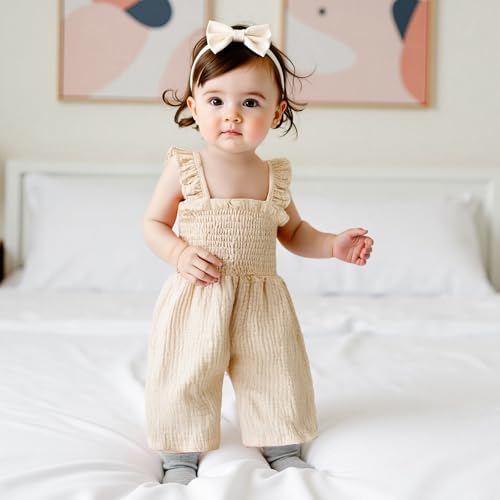 Infant Kids Summer Clothes Toddler Baby Girl Romper Jumpsuit Overall Pants Solid Sleeveless Ruffle Halter One Piece Outfit3
