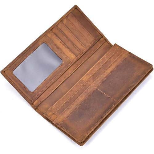 Long Genuine Leather Wallet for Men Double Zip Bifold Ample Storage for Bills Cards Mobile Perfect for Business Journeys (Brown)2