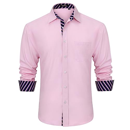 Image of HISDERN Mens Dress Shirts Long Sleeve Button Down Casual Shirts for Men Inner Contrast Formal Business Tuxedo Wedding Shirt