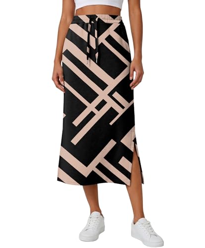 Image of Lepunuo Women's High Waisted Sweat Maxi Skirt with Pockets Slit | Ultra Soft Sweat Fabric, High Waist Drawstring, Deep Phone Pockets, Side Slit for Movement, Ideal for Lounge Travel