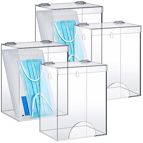 Kathfly 4 Pcs Acrylic Hairnet Dispenser, Wall Mount Acrylic Storage for Glove Shoe Beard Covers Face Mask Earplugs Safety Glasses and Goggles, Clear Dispenser for Home Kitchen Laundry Room Pantry
