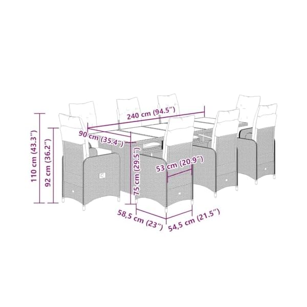 Garten-Bistro-Set Poly Rattan Grau 9-teilig