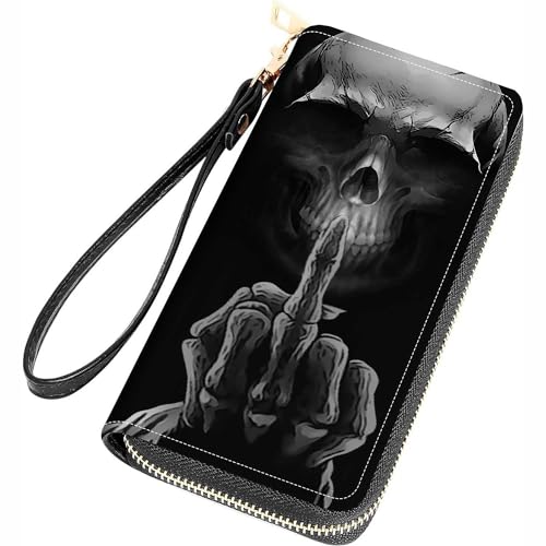 FQTBCEARI Funny Skeleton Skull Print Women Large Capacity Wallet PU Leather Zipper Clutch Purse for Smart Phone/Card/Coin/Cash
