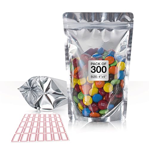 BELLE KR® 4×6 Mylar Bags for Food Storage with 7.5mil Thick – Pack Of 300 – Stand Up Clear Mylar Bags with See Through Window – Small 1/2 Pint Pouches for Freeze Dried Candy – Labels Included BELLE KR® 4×6 Mylar Bags for Food Storage with 7.5mil Thick – Pack Of 300 – Stand Up Clear Mylar Bags with See Through Window – Small 1/2 Pint Pouches for Freeze Dried Candy – Labels Included
