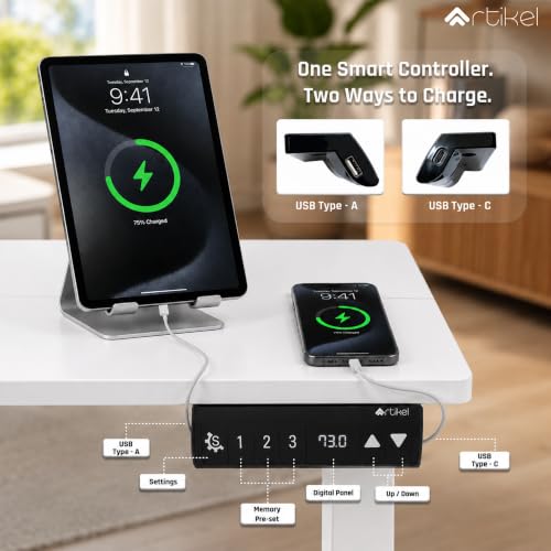 Image of ARTIKEL Artidesk Eco-Neo Height Adjustable Table for Office Work 120x60cm | Electric Standing Desk | Ergonomic Sit Stand Workstation | USB-A & Type-C Charging | 3 Memory Presets | 80kg Load Capacity
