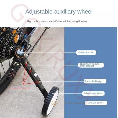 Ruedas de Entrenamiento Ajustables para Bicicletas Infantiles de 18, 20, 22 y 24 Pulgadas, con Velocidades Variables, Kit Montado de Alta Resistencia para Bicicletas de Montaña (Negro) miniatura 3