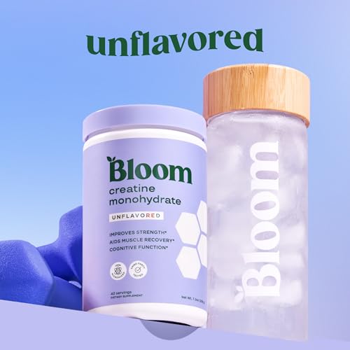 Image of Bloom Nutrition Creatine Monohydrate Powder, 5g Micronized Creatine per Serving, Supports Muscle Recovery, Strength, Endurance, Pre or Post Workout, Gluten Free, Non GMO, Unflavored, 40 SVG, 7.3 oz