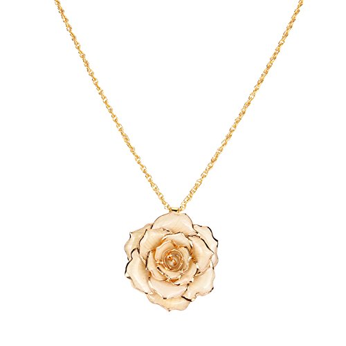 Collar de oro de 24 quilates con colgante de rosa real de 30 mm para mujeres y niñas y mamá y novia, para boda, día de San Valentín, cumpleaños, día de la madre, collar de Navidad