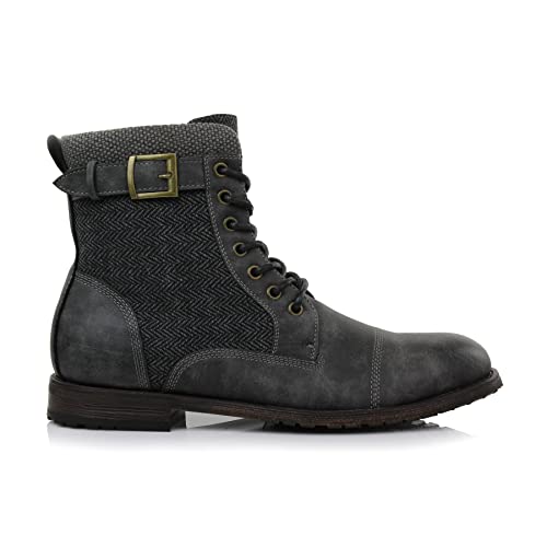 Image of Polar Fox Men's Military Style Combat Boot Collection | Men's Cap Toe Ankle Boots with Lace-Up & Side Zipper