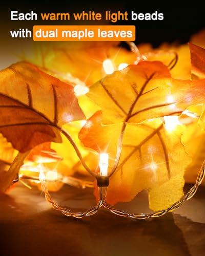 Luditek Fall Decor 3-Pack Fall Leaf Garland with Lights, Total 24.6ft 60 LED Halloween String Lights, Thanksgiving Decorations for Home Holiday Autumn Indoor Friendsgiving Gift