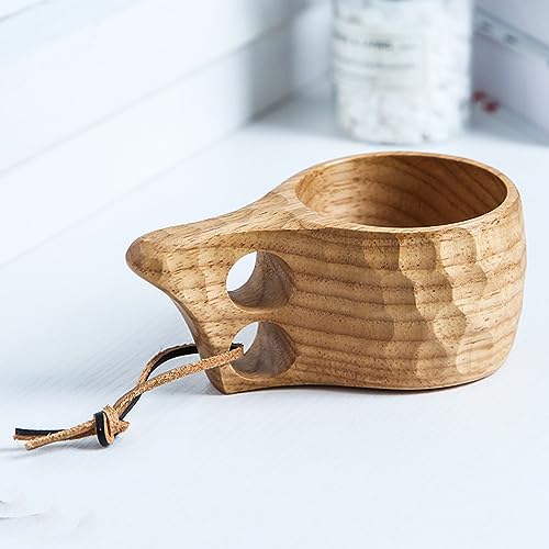 JINYOMFLY Taza de Madera Kuksa, Tazas de Cafe Madera, Taza Madera Nordica Hecha a Mano, Taza Kuksa Natural para Café, Té, Leche, Mochila, Camping, Acampar Yendo de Excursión (2)