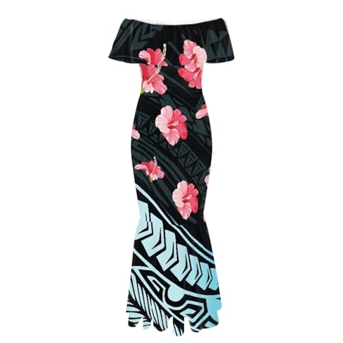 Image of Polynesian for Women S-7XL Off Shoulder Maxi Dress Hawaiian Summer Dresses
