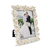 GUSFREUD 5x7 Picture Frame Wedding Gift - Handmade Resin Rose Photo Frame with Gilding, Desk Decor for Horizontal or Vertical Display, Valentines Gift