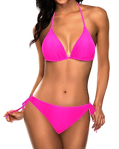 Image of Tempt Me Women Triangle Bikini Sets Halter Two Piece Sexy Swimsuit String Tie Side Bathing Suit