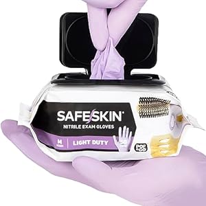 SAFESKIN Disposable Nitrile Gloves in POP-N-GO Pack of 50 or 200 Powder Free – Hair, Cleaning, Medical Use, Food Handling