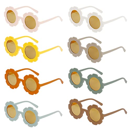 yeabwps 8 Pieces Kids Flower Sunglasses, Round Flower Shaped Sunglasses for Party Accessories, Fun Gifts (Classic Colors)
