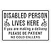 Tollyee Aluminum Warning Metal Sign Disabled Person Lives Here Yard Notice Signage Business Caution Sign for Door Gate Farmhouse Porch Home Yard Security Notice Sign