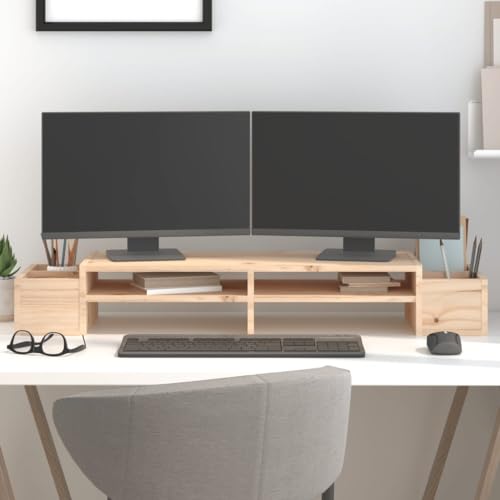 Support d'écran en pin massif 100cm avec rangement pour bureau d'ordinateur - 2