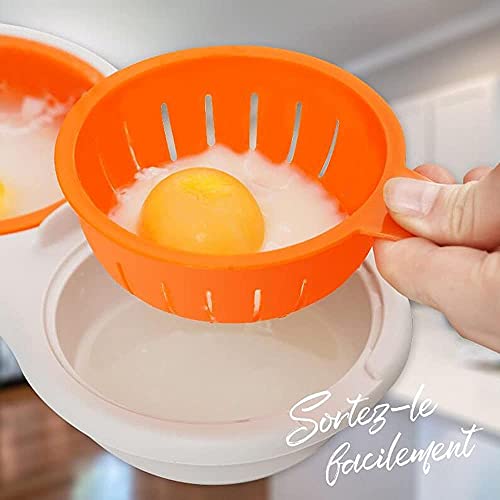 Microwave Egg Poacher 2 Cup, Draining Egg Boiler, Non-Stick Feature, Cookware High Capacity Design Egg Cooker, Kitchen Poached Egg Mold Tools (Red) Second Image