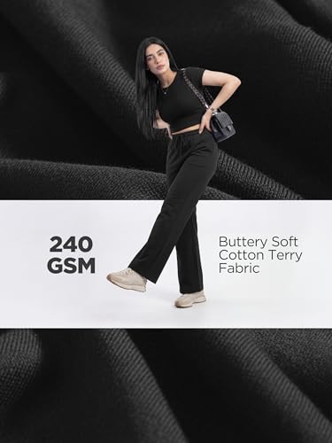 Image of Fflirtygo Women's Wide Leg Pants with Pockets | Premium Cotton Lounge Wear | High Waisted Drawstring | Casual Comfortable Pajama Bottoms with Pocket