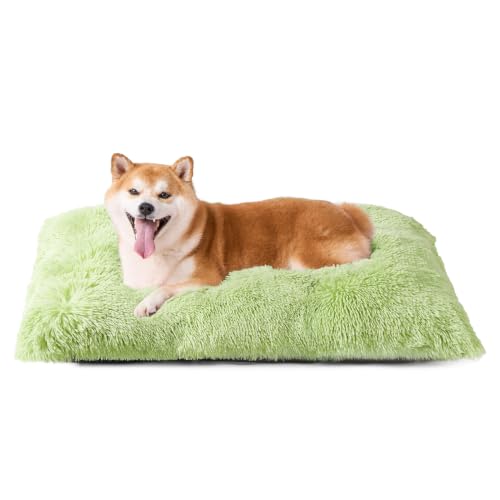 EHEYCIGA Fluffy Dog Crate Bed for Large Dogs, Plush Faux Fur Pad, Green