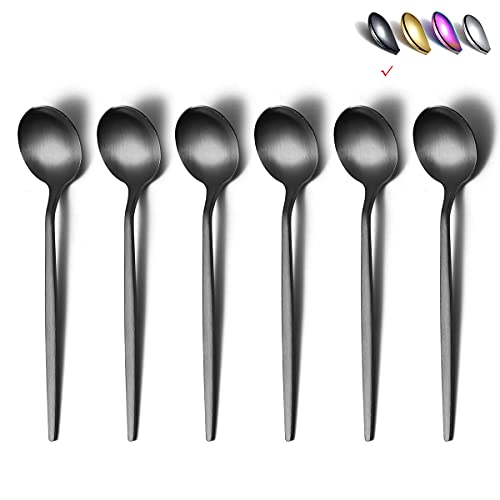 HOMQUEN Cuillères à Café Noir Mat, 6 Pcs Cuillères de 6,6 Pouces Couverts Petites Cuillères à Café en Acier Inoxydable pour la Maison Cuisine ou Restaurant (Noir Mat-6,6 Pouces) Cover