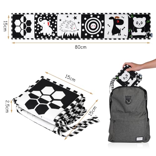 Vicloon Black & White Stoff-Buch,Bilderbuch aus Stoff,Schwarz Weiß Doppelseitig Baby Stoffbuch,Baby Spielzeug 0 6 Monate,Wahrnehmungs-Lernspielzeug,Geschenke für Babys -Tierstil