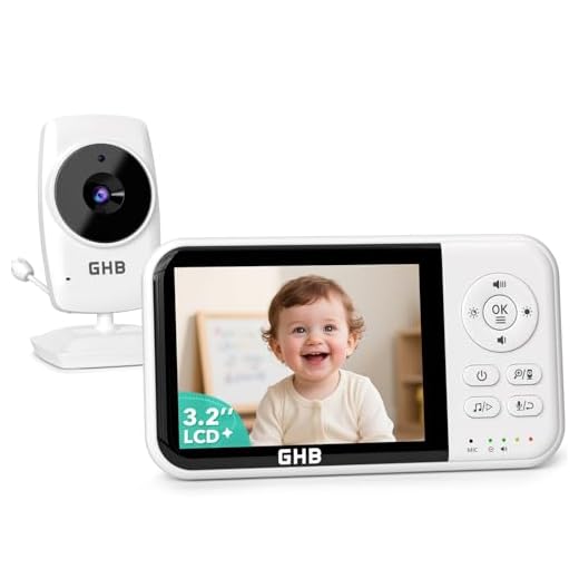 GHB Babyphone Caméra Bébé Surveillance 3,2 inches LCD Batterie 2100mAh Capteur de Température Vision Nocturne 2X Zoom Audio Bidirectionnel