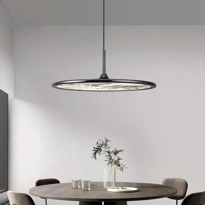 Pendre moderne simple noir avec lampe à hauteur réglable LED pour salle à manger - 4