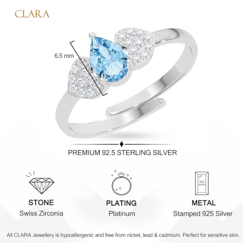 Image of Clara 925 Sterling Silver Blue Zirconia Adjustable Ring for Women | Platinum-Plated | Gift for Girl Wife Girlfriend for Anniversary & Birthday | Minimal Daily Wear