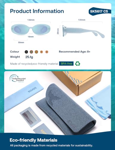 Image of SOJOS Ocean Collection Retro Oval Polarized Sunglasses Kids SUNLIGHT S