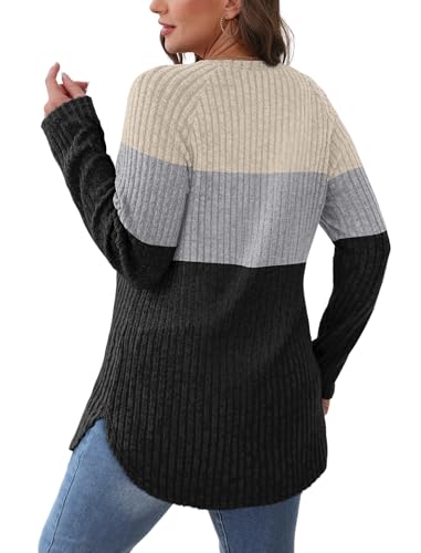 Image of Saloogoe Long Sleeve Shirts for Women 2025 Fall Clothes Tunic Tops Loose Fit Dressy Crewneck Pullover Sweaters Curved Hem