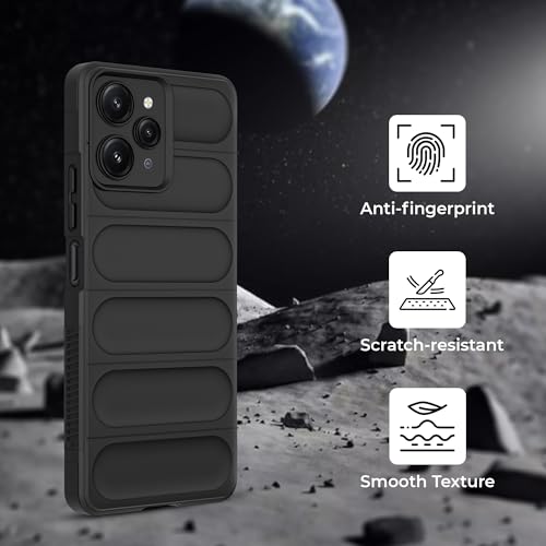 Image of A rtistque Back Cover Case for Mi Redmi 12 4G / Poco M6 Pro 5G | with Inner Fabric | Stylish AirBag Case | Liquid Stripe Silicone | Camera Protection | Anti Slip Grip | Redmi 12 4G Back Cover - Black