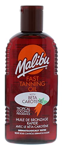 Malibu Olio solare abbronzante veloce, resistente all'acqua con beta-carotene e fragranza tropicale di cocco, 200 ml