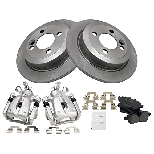 Image of TRQ Rear Brake Pad and Rotor Set Ceramic Rotors Calipers