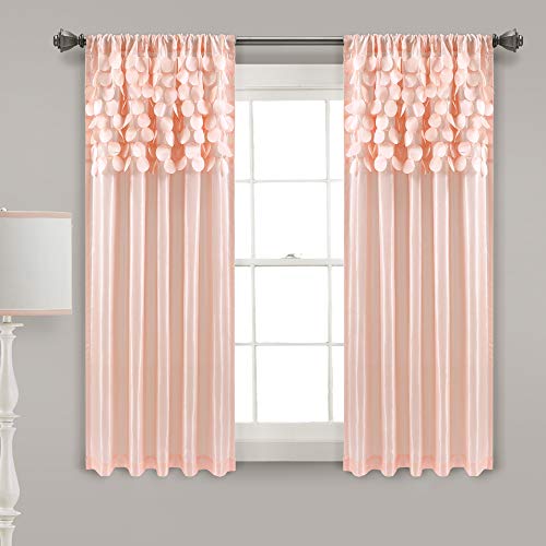 Lush Decor Circle Dream Window Curtains Panel Set for Living Dining Room, Bedroom (Pair), 54" W x 63" L, Blush