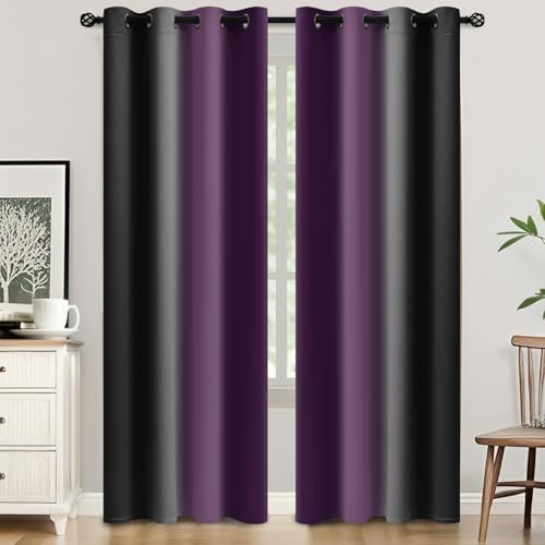 Image of SimpleHome Ombre Room Darkening Curtains 84 inches Length for Bedroom,Grommet Gradient Light Blocking Purple and Black Window Curtains for Living Room,2 Panels, 52x84 inches