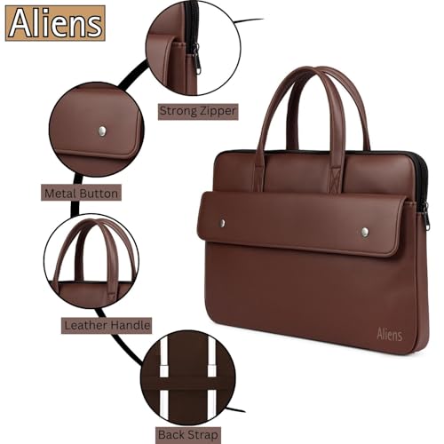 Image of Aliens 14.1 inch Premium Vegan Leather Laptop Sleeve /Case Cover Bag, Padded Laptop Compartment Office Handbag for MacBook air /pro, Dell, Lenovo, Acer, Asus, Notebook, Tablet, ipad-BRW