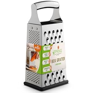 Spring Chef Professional Large Parmesan Cheese Grater, Stainless Steel Metal Box Grater with Handle, 4 Sided Handheld Kitchen Food Shredder for Cheese, Carrot, Veggie, Ginger, Potato – Dishwasher Safe