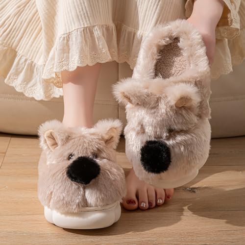 Caistre Cute Dog Design Plush Slipper for Women Men 2025 Fashion Memory Foam Cozy Indoor Outdoor Animal House Shoes2