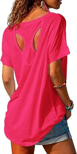Fisoew T-shirt de sport à manches courtes pour femme, dos ouvert, pour fitness, yoga,...