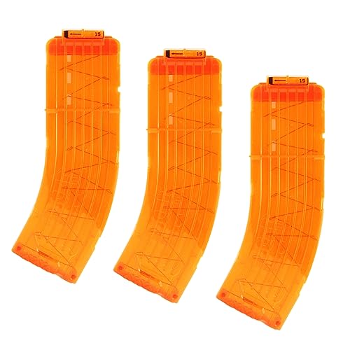 BOROLA 15-Darts Curved Magazine, Replacement Banana Curved Quick Reload Clip Compatible for Nerf Elite Darts Toy Guns(Transparent Orange, 3Pcs)
