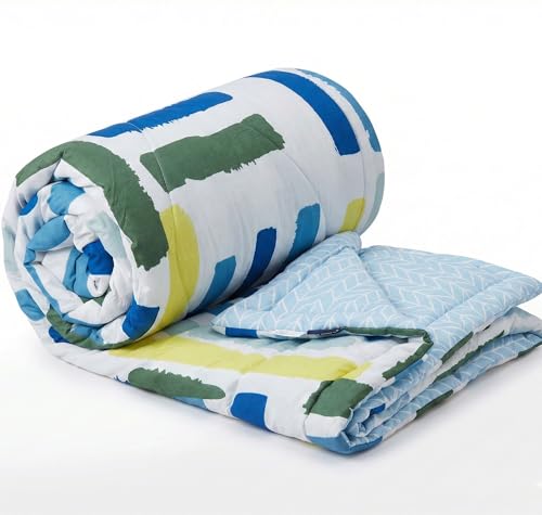 Image of VAS COLLECTIONS Cloud Cotton Reversible AC Comforter for Double Bed | Super Soft 220 GSM Quilt /Duvet /Dohar | Lightweight All-Season Comforter | 88 x 90 Inches (1 Piece) (Blue, White, Yellow)